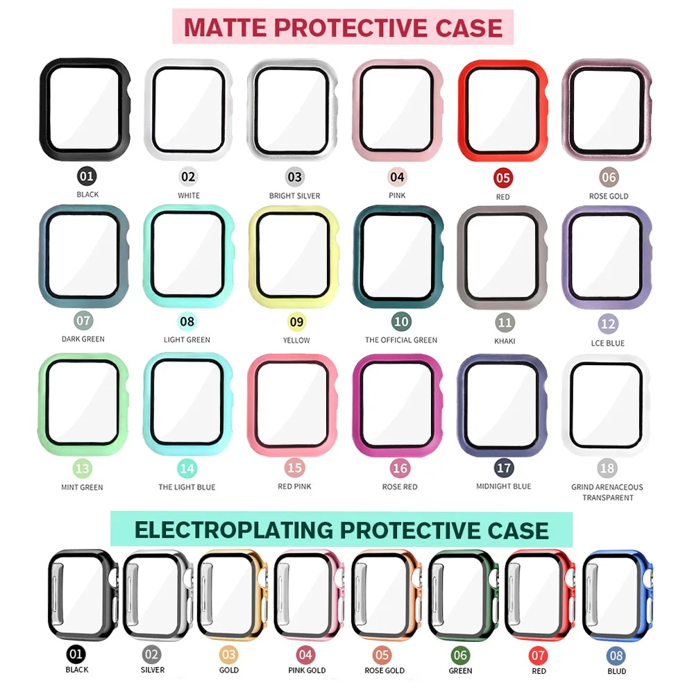 Glass+Cases For Apple Watch Series SE 654321 44mm 40mm Smart iWatch 42mm 38mm 360 Full Bumper Screen Protector+Cover Accessories