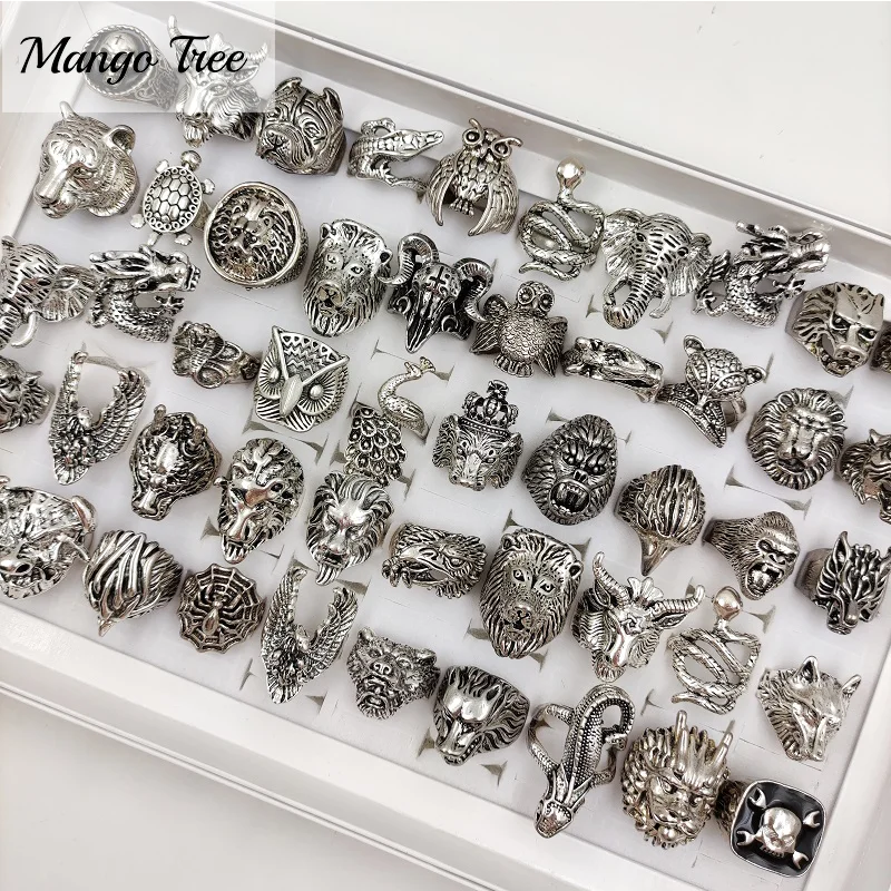 20Pcs/Lot Vintage Punk Animal Rings For Men Women Rock Gothic Snake Mix Antique Silvery Band Party Jewelry Gift Wholesale Anillo