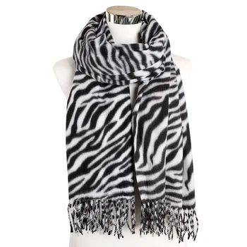 

2019 Zebra Pattern Winter Scarf Women Head Scarves Wraps Pashmina Neck Warm Neckerchief Shawls Tassel Cashmere Scarves Ladies