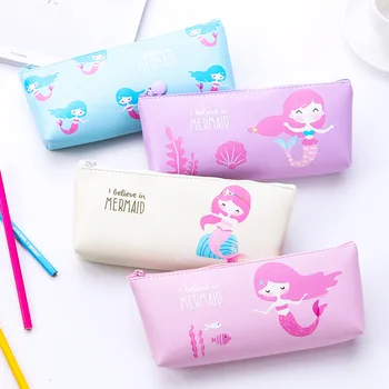 

Cute Mermaid Pencil Case for girls Kawaii PU Pencil Bag pen box Stationery pouch gift School Supplies Zakka
