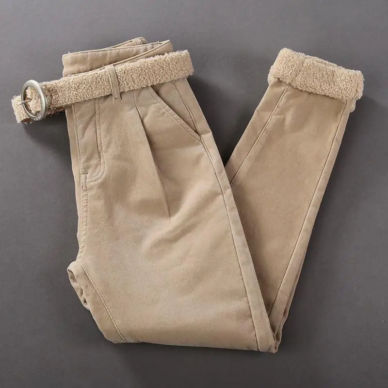Apricot Pants Осенне-зимние вельветовые брюки из овечьей шерсти женские теплые плотные повседневные штаны-шаровары свободные вельветовые брюки с высокой талией женские брюки Q1877 - Цвет: Apricot Pants