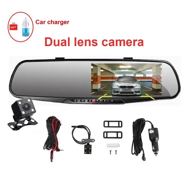 dual len camera 4,3 дюймов Камера заднего вида Автомобильный видеорегистратор Full HD 1080P двойной объектив видео рекордер зеркало заднего вида камера Авто регистраторы - Название цвета: dual len camera