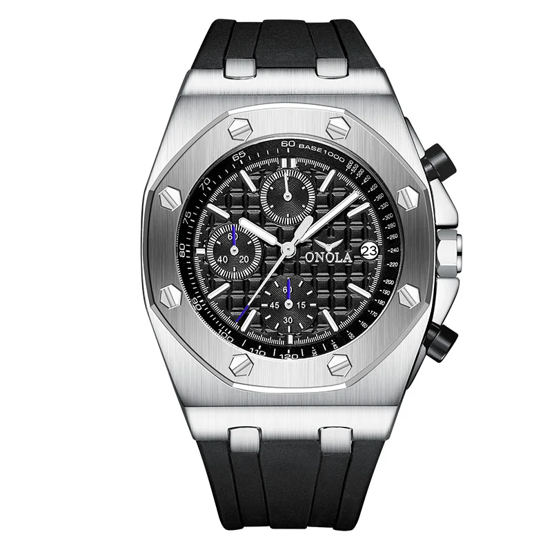 ON6806 silver black ONOLA Роскошные брендовые модные спортивные военные мужские часы наручные часы Металлические Водонепроницаемые многофункциональные кварцевые часы для мужчин - Цвет: ON6806 silver black