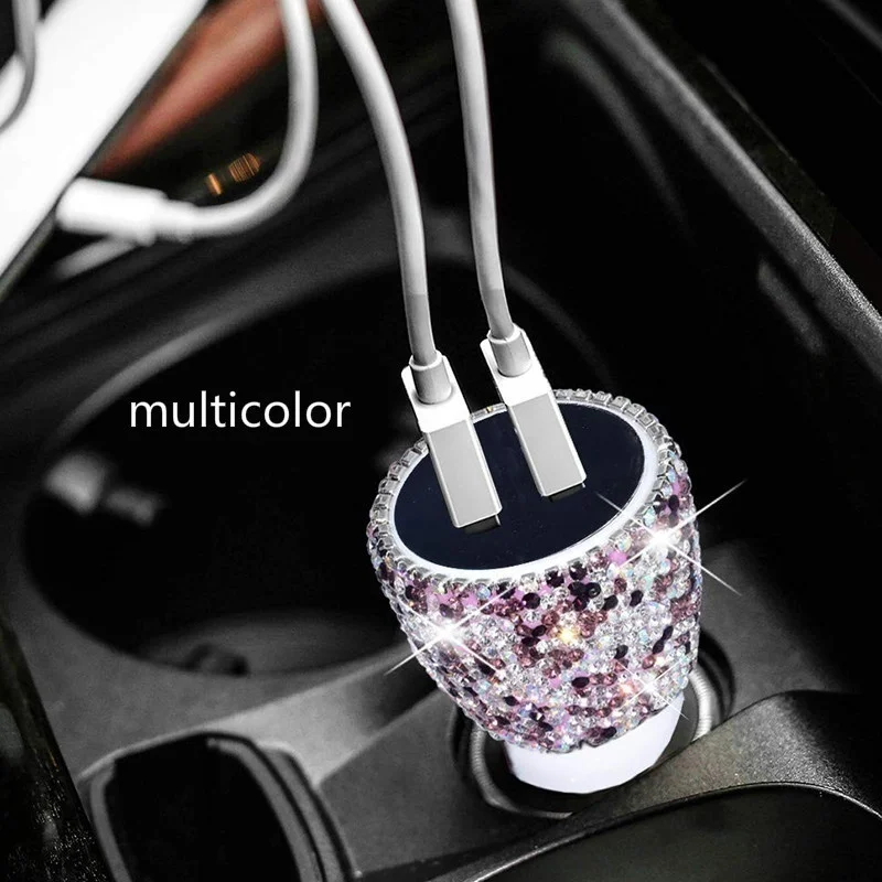 colorful Двойной зарядное устройство USB для мобильного телефона планшета gps быстрое зарядное устройство Bling crystal diamond автомобильный прикуриватель запасные части - Название цвета: colorful