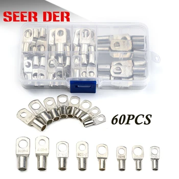 

60pcs Bolt Hole Tinned Copper Cable lugs Battery Terminals set Wire terminals connector Suit SC10-6 SC16-8 SC25-8