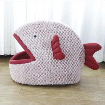 

Cartoon Fish Cat Bed Cat Cushion Winter Warming Indoor Dog Cat House Foldable Cotton Cat Cave Puppy Lounger Bed Drop Shipping