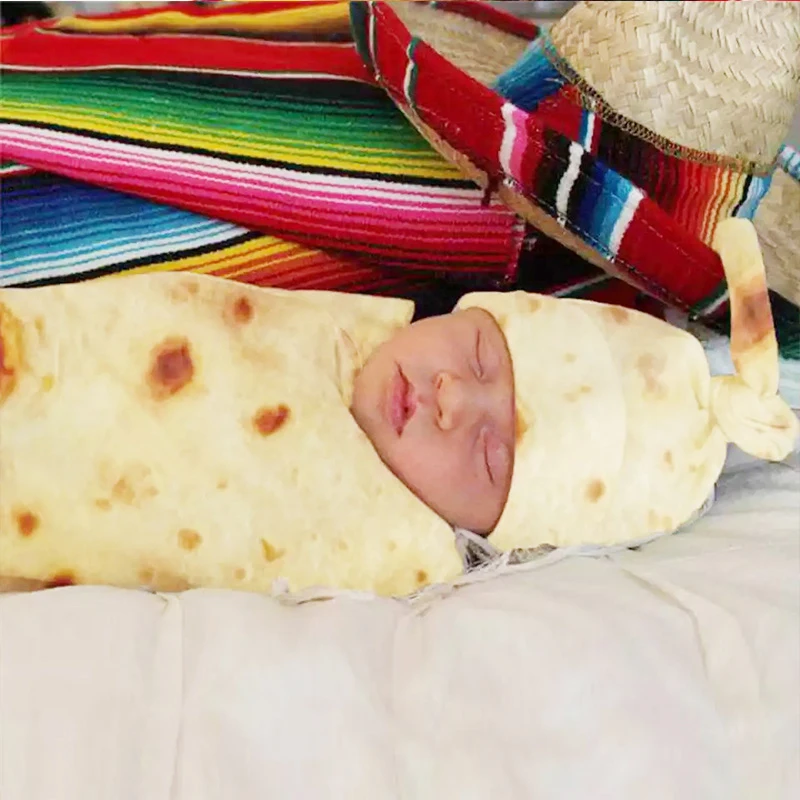High Quality Burrito Baby Blankets Flour Tortilla Swaddle Blanket Sleeping Swaddle Wrap Hat Mexican Pancake Rug Christmas Gift