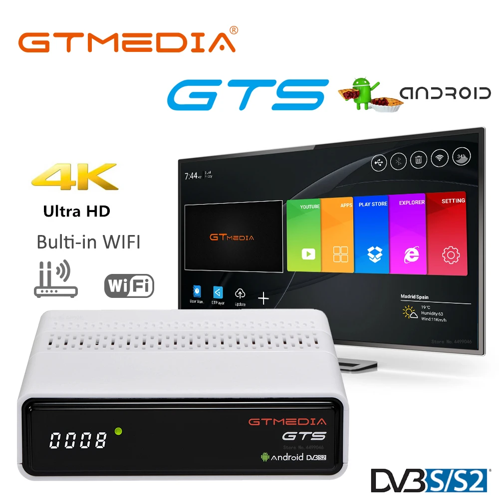 ТВ-приставка GTmedia GTS GTC спутниковый ТВ-ресивер 4K UHD 3D Android TV приставка DVB-S2 Bluetooth 4 0