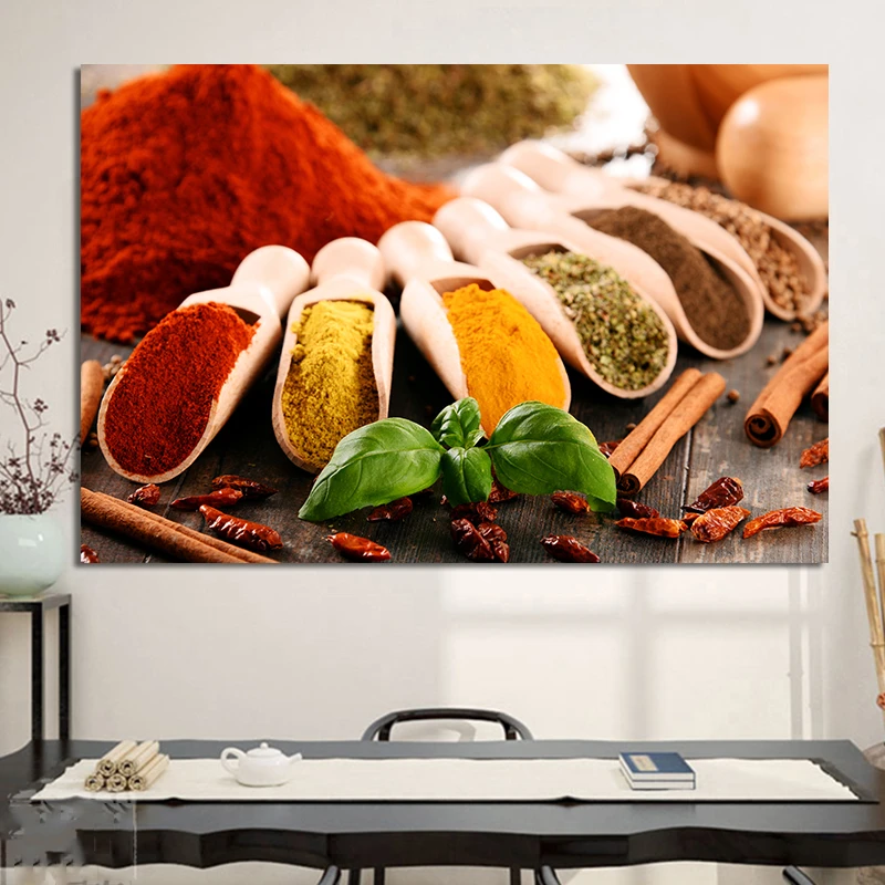 

Kitchen Food Canvas Painting, Grains, Spices, Spoon, Scandinavian Posters and Prints, Wall Art Picture, Living Room, Home Decor