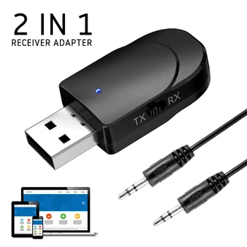 

USB Bluetooth 5.0 Transmitter Receiver 2 in 1 Adapter 3.5mm AUX for TV PC Headphones Home Stereo Car Audio