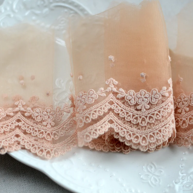 Lace Fabric Lace Sewing Accessories Lace Sewing Supplies Lace Decoration Lace Accessories 13.5CM Wide Tulle Orange Mesh Fabric Embroidered Fringe Trim Lace Edge Trim Skirts Hemlines Head Veil DIY Stitched Sewing Decor