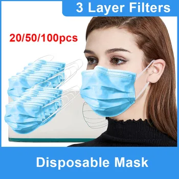 

100pcs Disposable Protective Mask With 3 Layer Filters Face Mouth Masks Non Woven Anti-dust Meltblown Cloth Masks