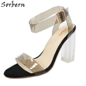 

Sorbern Kim Kardashian Sandal Women PVC Clear Transparent Heel Back Strap High Heel Sandals Plus Size Custom Color Women Shoes