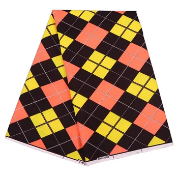 

2019 New Arrival Ankara Real dutch Wax High Quality African Orange And Black Plaid Printed Fabric for Party Dress Material