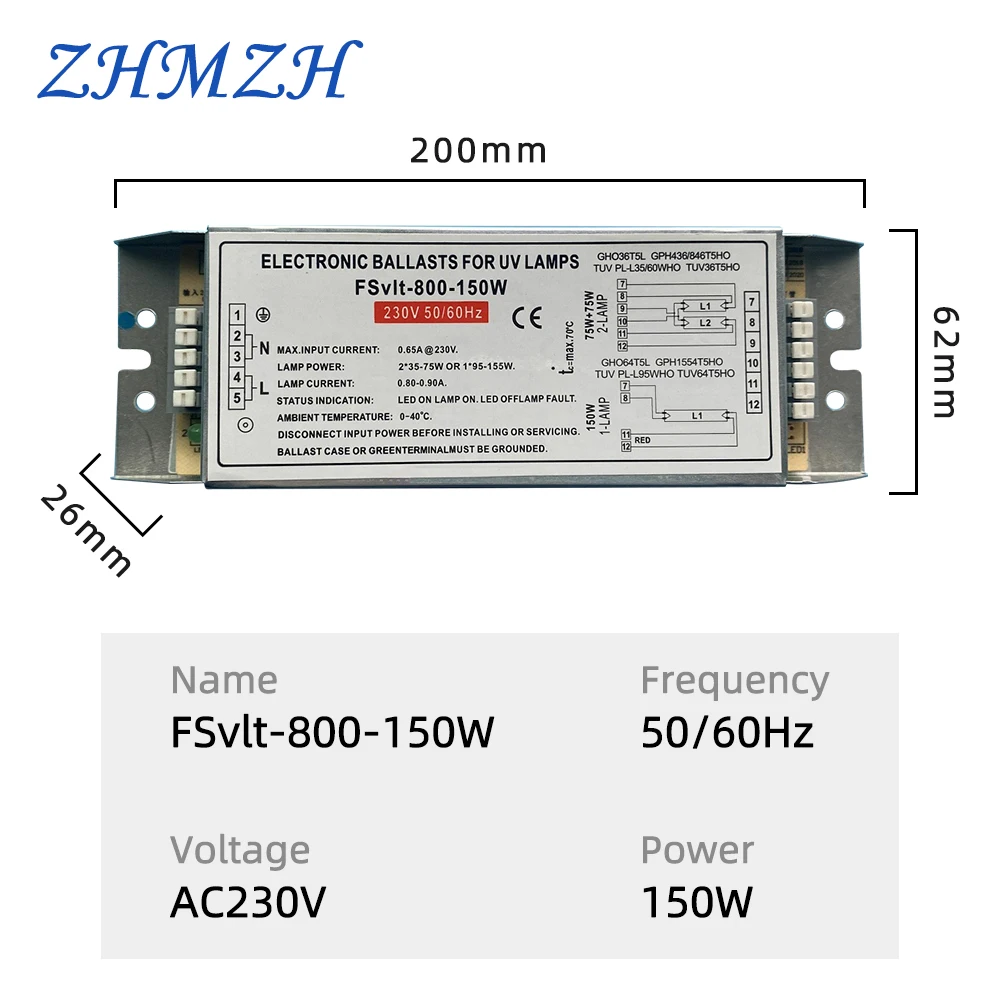 180W Electronic Ballast UV Lamp Ballast 2G11 Ultraviolet Sterilizing Light Four Pins UV Disinfection Lamp
