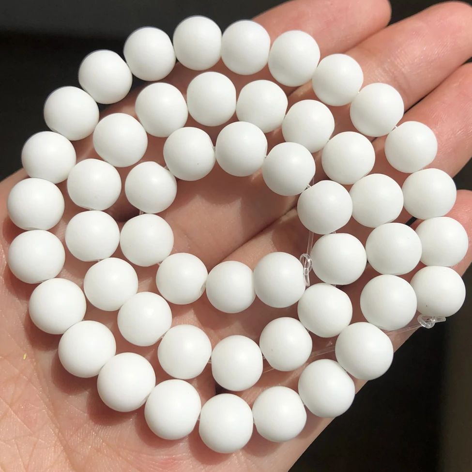 Matte Natural White Alabaster Gemstone Round Loose Beads on a 15.5