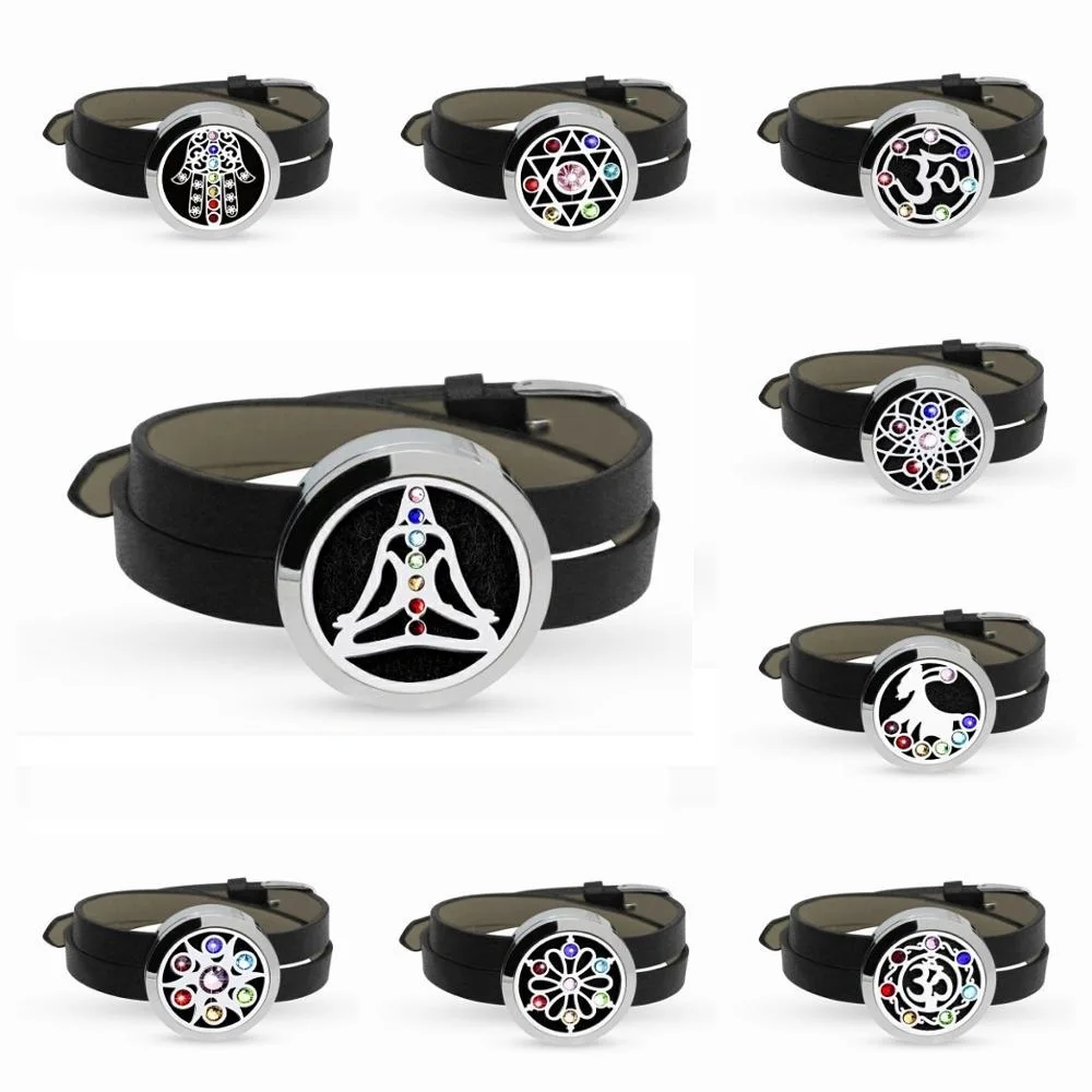 

Magnet/Twist Stainless Aroma Essential Oil diffuser Bracelet Bangle With PU Leather Wristband +10p free pads