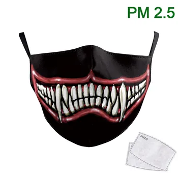 

Funny Adult Washable Printed Mask Sharp Teeth Black Mask PM 2.5 Protective Dust Reusable Fabric Mouth Muffle Breathable