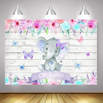 

Watercolor Flowers Baby Shower Photography Background Colorful Butterfly Newborn Elephant 1st Birthday Backdrop Photo Shoot