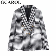 GCAROL женский клетчатый костюм твист твид зубчатые кисточки клетчатый блейзер Feminino золотые пуговицы осень зима многоразовая куртка