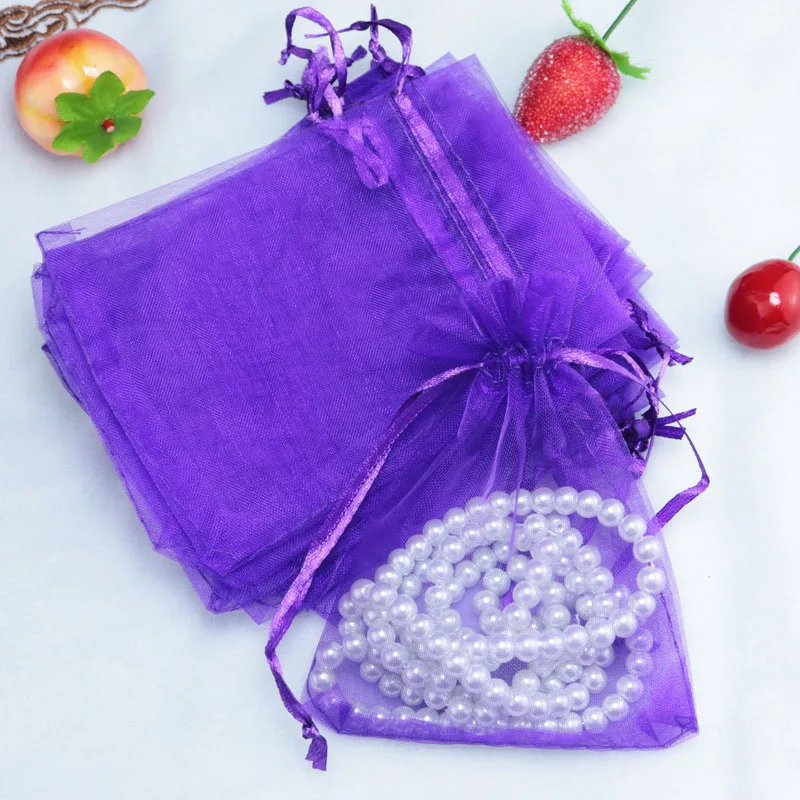 Популярные упаковочные сумки для ювелирных изделий 50 шт. 7x9 9x12 10x15 13x18 см сумки из органзы для свадебной вечеринки - Цвет: Dark Purple