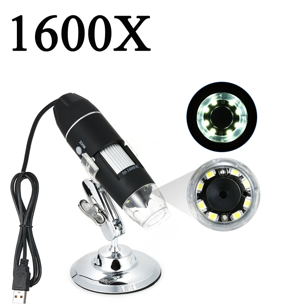 1600X LED Magnifier Handheld Digital Microscope USB Endoscope Metal Stand I0 