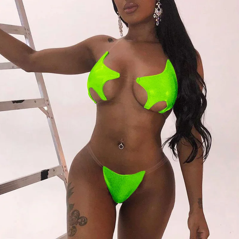 

Misswim Sexy mini bikini 2019 Push up swimwear women Neon green swimsuit female Transparent Strap bathing suit Bathers Summer