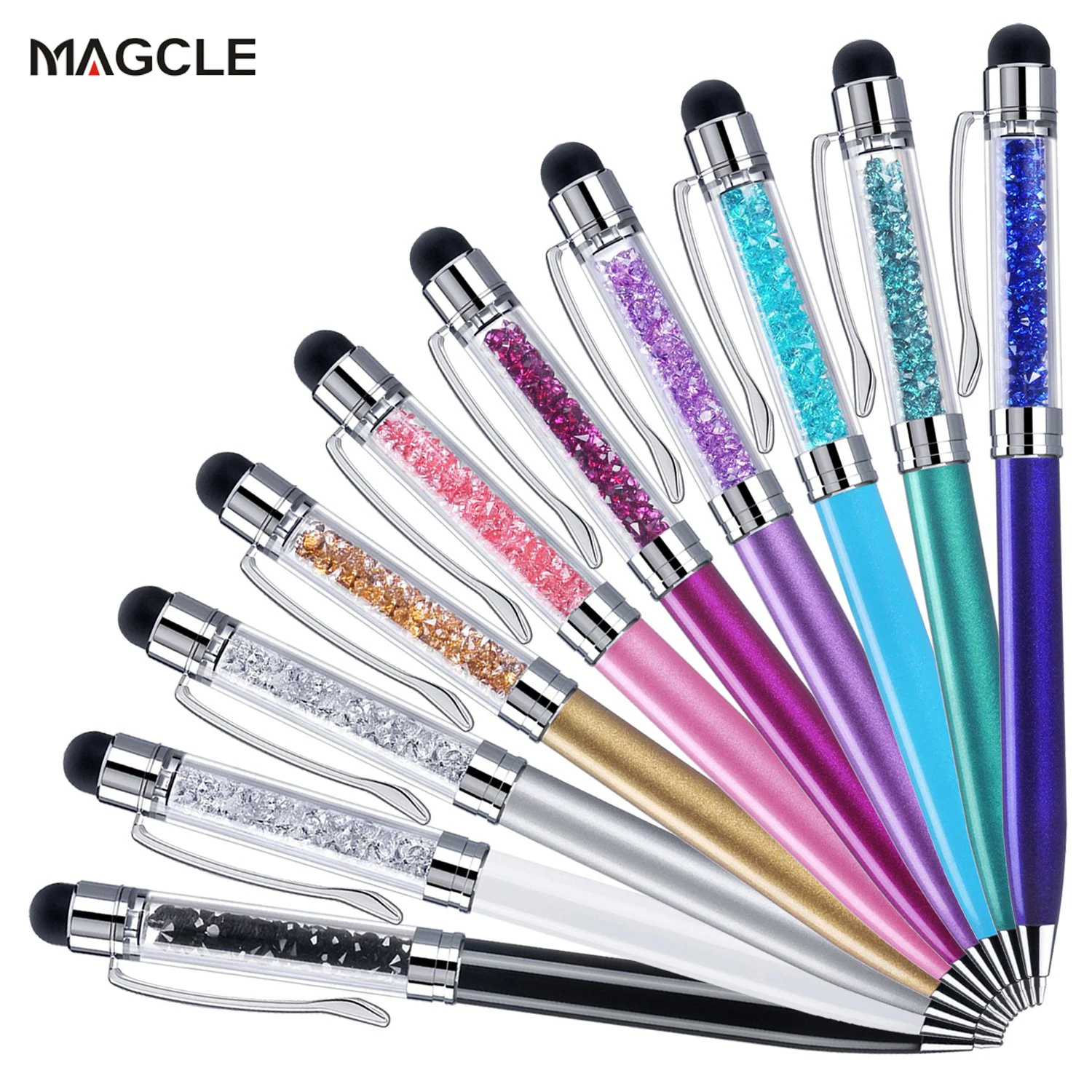 26 Pieces Crystal Ballpoint Pen Crystal Stylus Pen Bling Ballpoint Pens Glitter Diamond Pen 2-in-1 Slim Pens Capacitive Writing Pens for Touch Screens Office Cold Colors School Stationery Supplie 