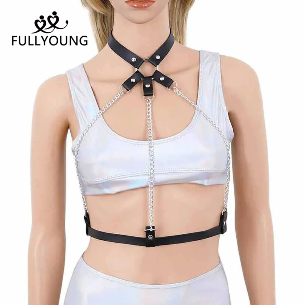 

Sexy Leather Harness Underwear goth Garter Belts Lingerie Women Gothic Waist To Leg Leather Cage Straps Bra Garters Body 6z