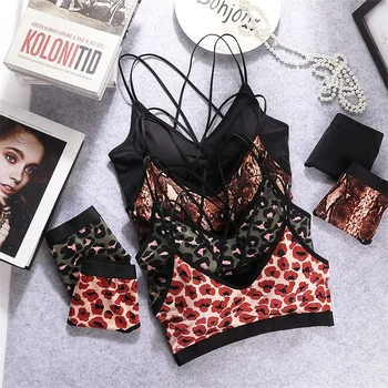 

CMENIN Leopard Seamless Lingerie Bra Set Comfort Wireless Bra Panty Set Women Intimates Sexy Lace Panties Underwear Set B0185