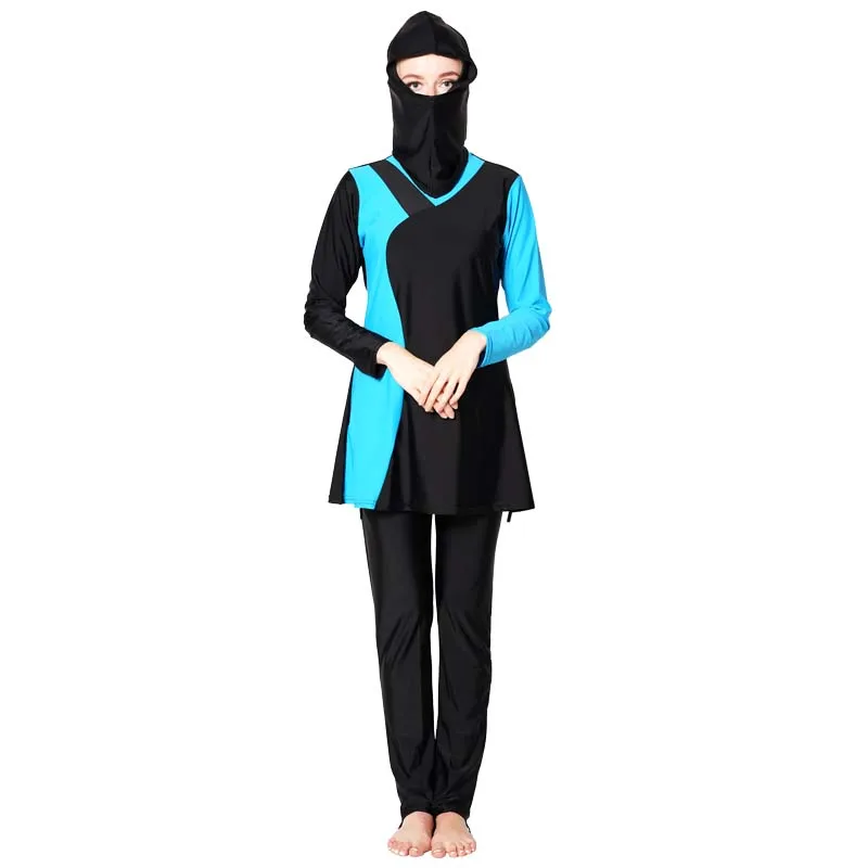 DROZENO Мусульманский купальник для женщин скромный лоскутный хиджаб с длинными рукавами спортивный купальник мусульманская одежда купальный костюм Pus размер купальник - Цвет: 04