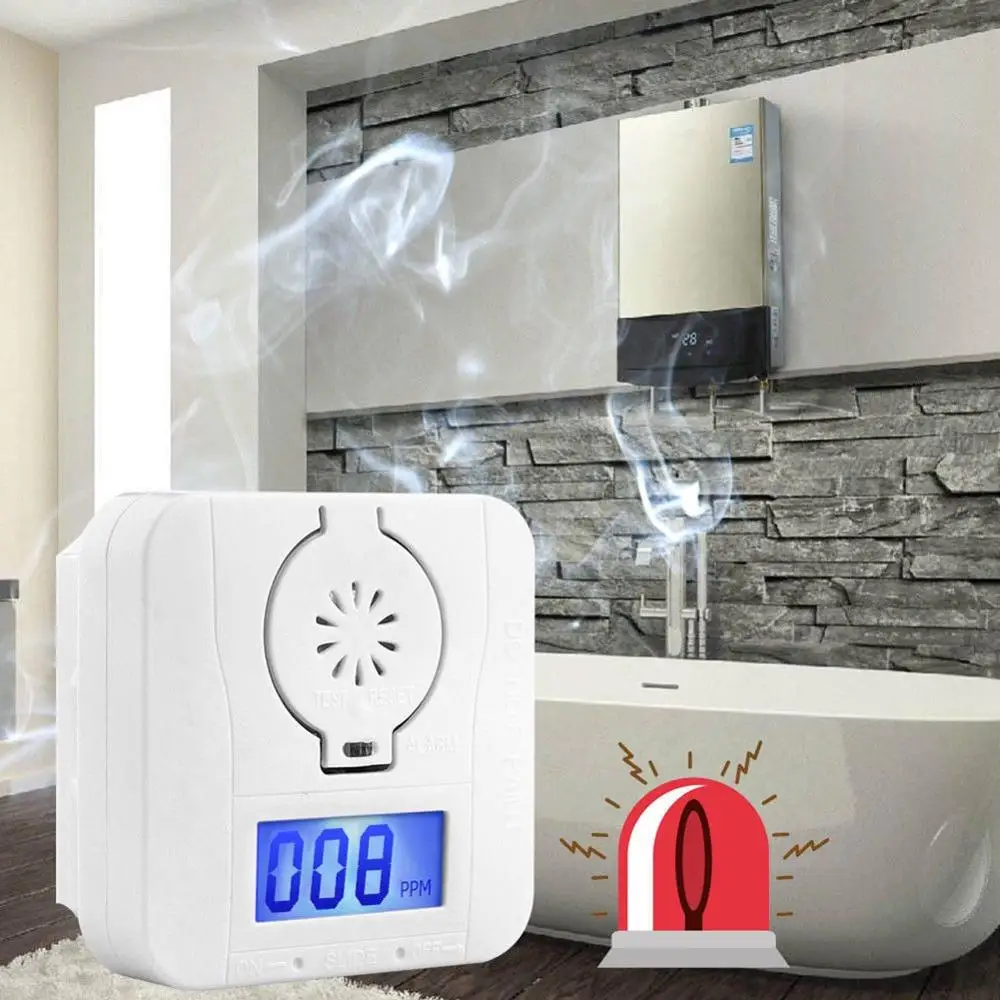 

CO Gas Sensor Detector Carbon Monoxide and Smoke Alarm Detectors Combination Warning Poisoning Gas LCD Display High Sensitive