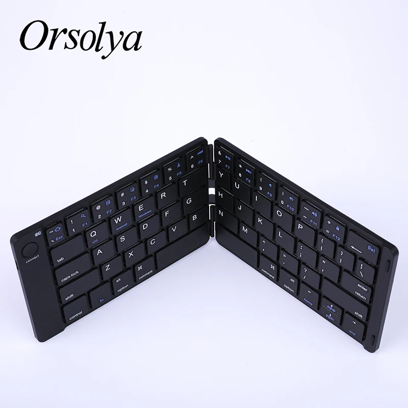 Bluetooth com Superfície de Couro Teclado sem Fio para Computador Telefone para Android Mini Teclado Dobrável Portátil Tablet Windows Apple –