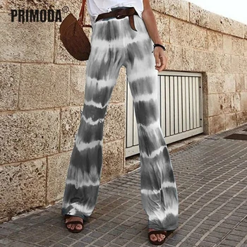 

New Loose Casual Wide Leg Pants Summer Elastic Waist Lady Long Trousers Women Vintage Sweatpants Plat Flare Pants Mujer PR1385G