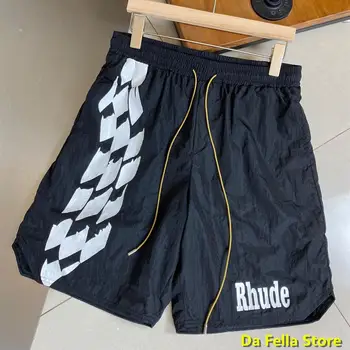 

RHUDE CHECKER TRACK SHORTS 2020 Men Women RHUDE Logo Print Shorts Summer Good Quality Oversize Breechcloth Mesh lining