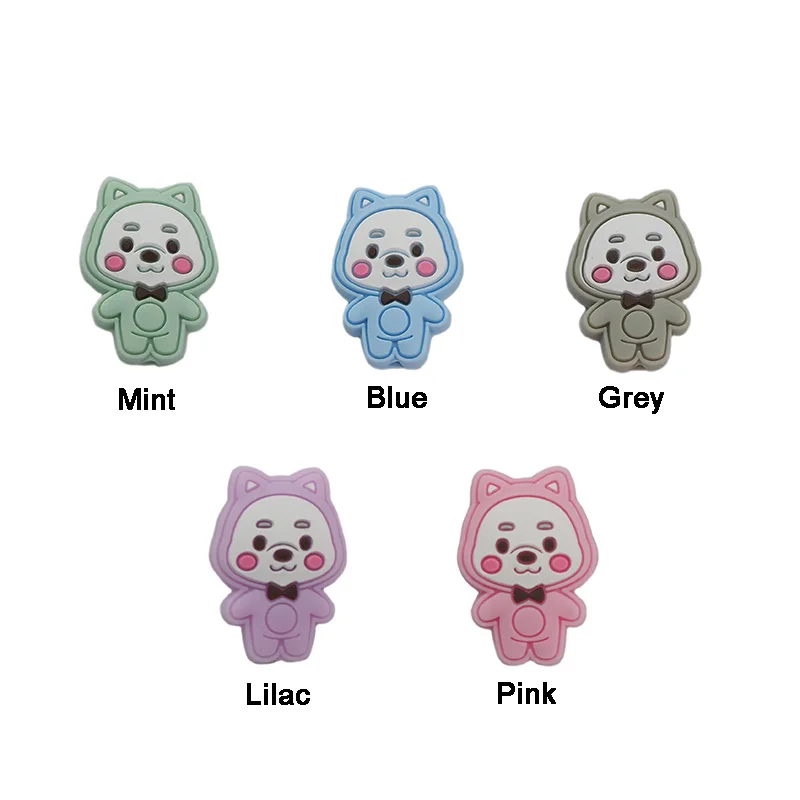 Chenkai 10PCS Silicone Bear Beads Teether Food Baby Cute Cartoon Bead Food Grade Nursing Necklace Pacifier Pendant Accessories
