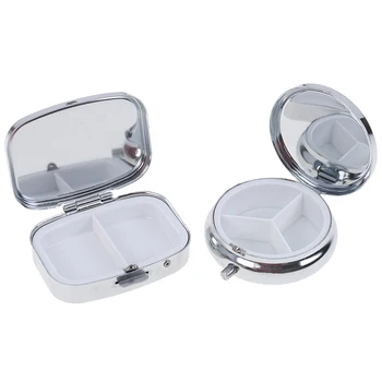 

1PCS Silver Medicine Case Tablet Small Metal Round Rectangular Pill Box Container Portable Metal Holder Medicine