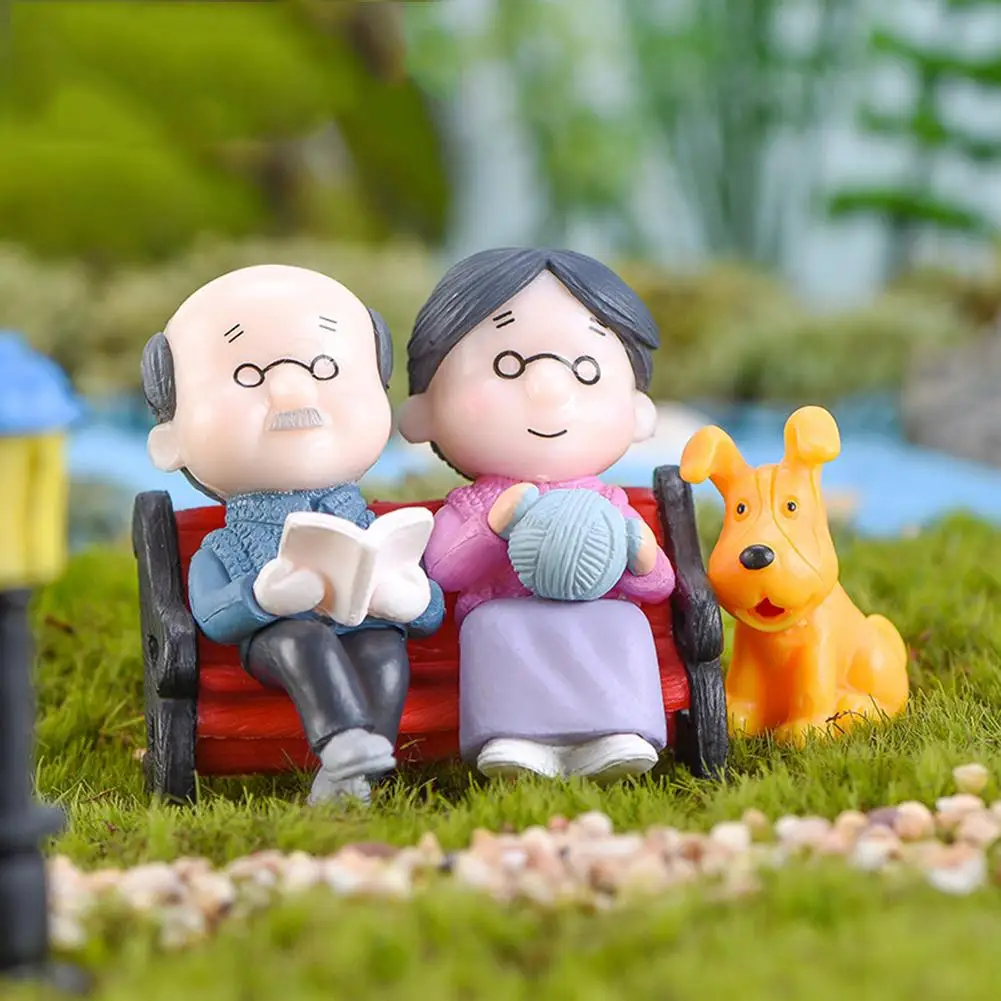 3Pcs/Set Grandparents Couple Chair Figurines DIY Miniature Scenery Ornaments HOT | Дом и сад