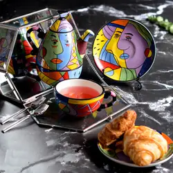 7 шт./компл. Пабло Пикассо иллюстрация нарисованная вручную известная серия картин чайный набор фигурка кофейная чашка и блюдце Подарочная