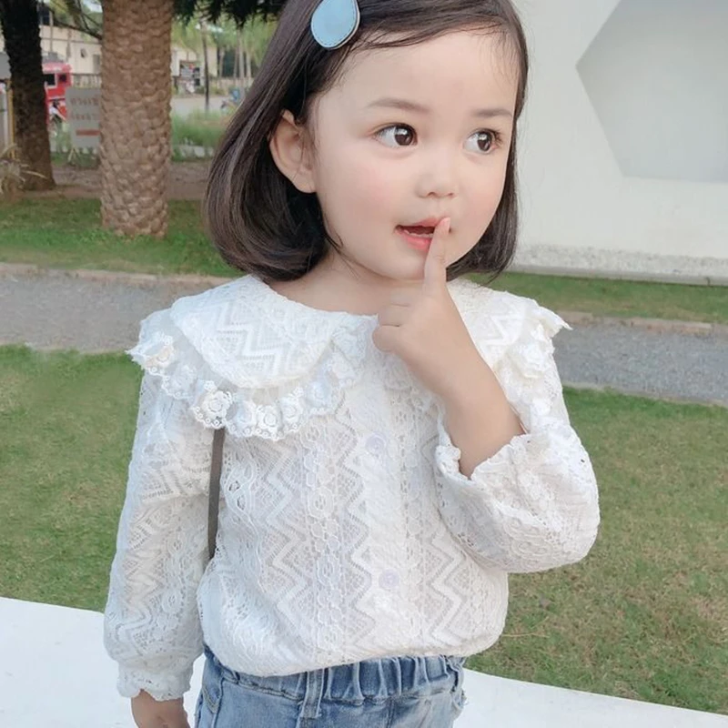Blusa de encaje blanca para niñas pequeñas, camisa bonita con cuello Pan, Tops encaje de estilo coreano de 2 a 6 años, novedad primavera y otoño, 2021|Blusas y camisas| - AliExpress