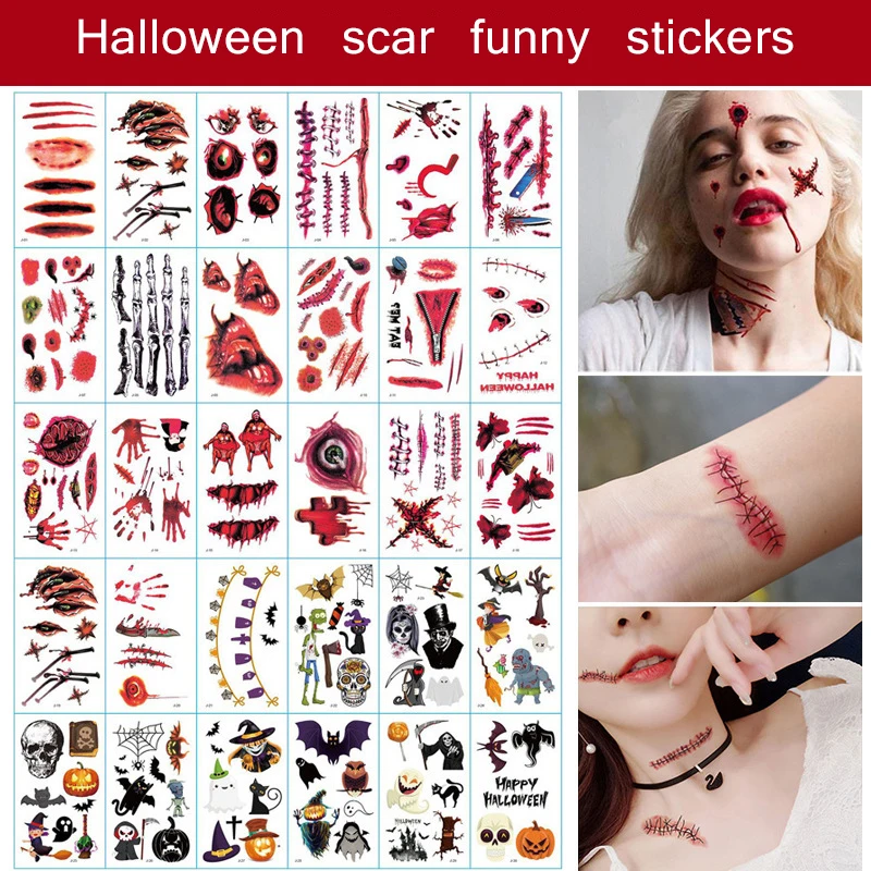 

Simulation of plasma scar wound scar tattoos prank diablo terrorist wacky toy fun Halloween waterproof stickers
