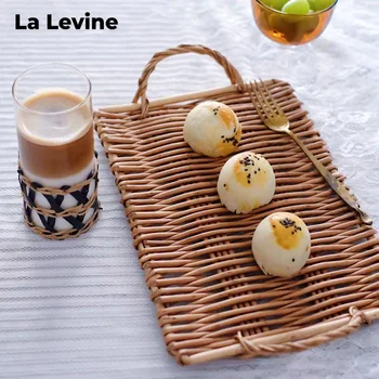 

Japanese Tray Wicker Tableware Woven Food Storage Basket Fruit Dried Cake Bread Storage Home Photography Props Decorative