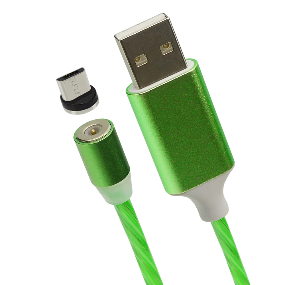 Магнитный светодиодный кабель CHAURE для зарядки mi cro, зарядный usb-кабель для Xiao mi huawei, зарядный кабель для быстрой зарядки T-C, usb-кабель - Цвет: Green For Micro