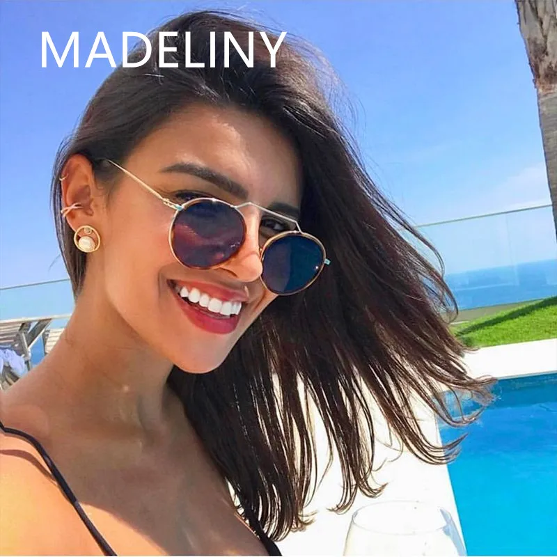 MADELINY, винтажные, Круглые, стимпанк, солнцезащитные очки, для женщин, Ретро стиль, Классическая Металлическая оправа, солнцезащитные очки, фирменный дизайн, модные очки, UV400, MA451