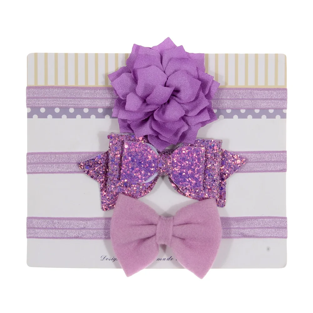 New 3pcs/lot Sequin Felt Bow Lotus Flower Elastic Headbands Kids Photography Props Baby Girls Cute Headwear Christmas Gift Sets