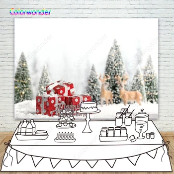 

Snow Wonderland Pine Tree Backdrop Christmas Winter White Snowflake Forest Photography Background Outdoor Portrait Party Decor