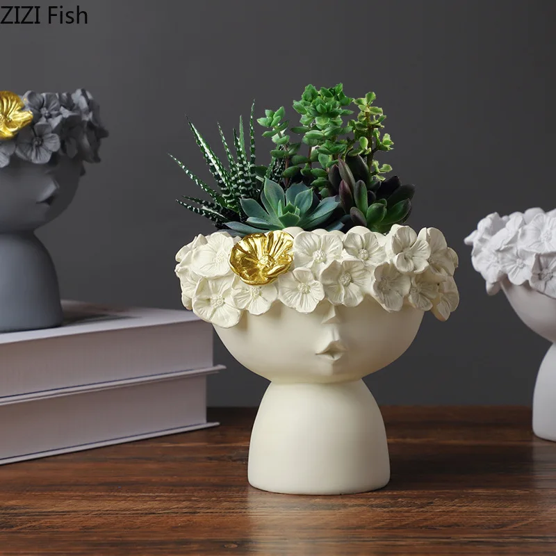Fairy Garden Flower Vase Flower Pot Resin Figurines Modern Decor Desktop Storage Ornaments Wreath Girly Abstract Sculpture 2