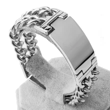 316L полированные плоские золотистые браслеты из нержавеющей стали, двухрядная цепочка для рук, ID браслет для мужчин, ювелирные изделия 23 мм 9"