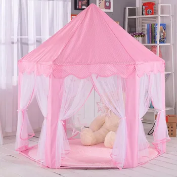 

Girls Kids Toy Durable Hexagon Design With Lace Edge Assemble Playhouse Home Cute Indoor Cosplay Princess Tent Lightweight