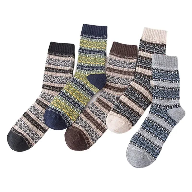 5 пар, мужские винтажные вязаные носки из искусственной шерсти, теплые носки с цветными полосками - Цвет: 2